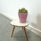 Vintage Bijzettafel Met Wit Grijs Gestreept Blad, Plantentafel Nr. 22 thumbnail 7