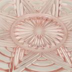 Vintage Art Deco Platte Fruitschaal Roze Geperst Glas thumbnail 2