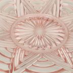 Vintage Art Deco Platte Fruitschaal Roze Geperst Glas thumbnail 10