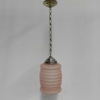 Art Deco Hanglamp Met Roze Matglazen Kap thumbnail 11