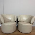 2X Rolf Benz 684 Fauteuils - Crème - Leder - Draaifauteuil thumbnail 2