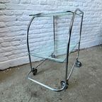Vintage Barcart, Serveerwagen Art Deco Bauhaus Chroom Glas thumbnail 2