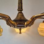 Art Deco Bronzen 5 Armige Kroonluchter thumbnail 7