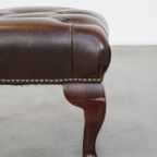Sierlijke, Donkerbruine Rundleren Chesterfield Hocker thumbnail 10