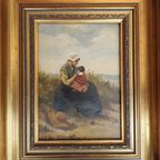 2 X Mother And Child In The Dunes, Signed / J. De Zon (Lower Left ) / Oil On Wood thumbnail 3