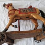 Vintage Hand-carved Wood Horse Toy Old 45cm thumbnail 9