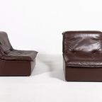 Pair Of Vintage Italian Design Brown Leather Lounge Chairs / Fauteuils , 1980’S thumbnail 7