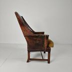 Antieke Leren Armstoel, Engeland Circa 1800 thumbnail 5