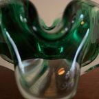 Zware Asbak Van Groen Glas, Handgeblazen Jaren 60, Stermotief Gedraaid Glas Handgemaakt | Kerst thumbnail 7