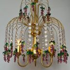 Vintage Murano Kroonluchter Roze Druiven Hanglamp Kristal thumbnail 4