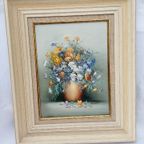 Origineel Olieverfschilderij Bloemenstilleven In Vaas.gesigneerd. thumbnail 2