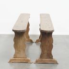 Geweldige Set Van 2 Antieke Franse Banken Voor Aan De Eettafel Met Een Prachtig Patina thumbnail 4