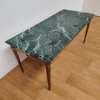 Vintage Hollywood Regency Messing Koffietafel Salontafel Met Marmer Blad thumbnail 6