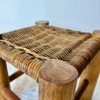French Stool In Solid Elm And Rattan, 1950 thumbnail 2