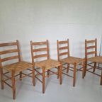 4 Vintage Grenen Scandinavische Papercord Stoelen thumbnail 2