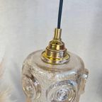 Hanglamp Amberkleurig Glas Goudkleurig Armatuur Jaren 70 thumbnail 6
