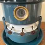 Vintage Blauw Emaille Petroleumstel – 3 Lonten – Met Onderbord thumbnail 11