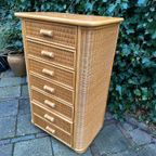 Rotan Bamboe Tallboy Ladekast Commode Kast Vintage thumbnail 5