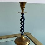 Vintage Kandelaar Swirl Messing Blauw Koper thumbnail 4