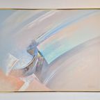 Vintage Abstract Schilderij Lee Reynolds '80 Lijst Messing thumbnail 7