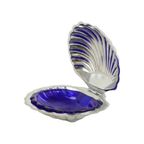 Schelp Boterschaal Kaviaar Houder Chroom Blauw Glas Vintage thumbnail 10