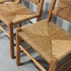 Set Van 4 Vintage Hout En Riet Eetkamerstoelen thumbnail 6