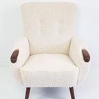 Vintage Teak Houten Fauteuil Nieuw Gestoffeerd Teddy thumbnail 6