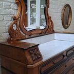 Antieke Louis Kaptafel,(Baby) Commode, Dressoir, Ladekast Met Spiegel En Marmer Blad. thumbnail 10