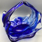 Vintage Glazen Schaal Mand 50's Blauw Lux Glass Faconne Main Austria thumbnail 4