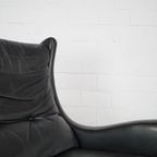 Black Leather Italian Lounge Chair With Rosewood Legs thumbnail 6