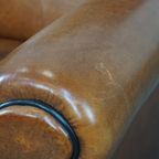 Comfortabele En Grote Vintage Cognac-kleurige Schapenleren Fauteuil/armchair Strak Afgewerkt thumbnail 11