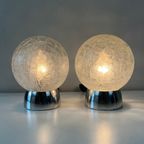 2x Vintage Tafellamp Bol Craqueléglas, Chromen Voet Doria thumbnail 6