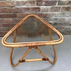 Mid Century Rotan Tafel Met Glasplaat, Vintage Bamboe Bijzettafel Jaren 70. thumbnail 5