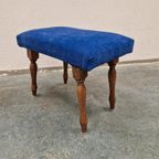 Vintage Voetenbank Blauwe Voetrnbank Opnieuw Bekleed thumbnail 8