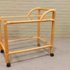 Vintage Boho Bamboe En Glas Trolley Barcart Serveerwagen thumbnail 9