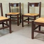 Set Van 4 Vintage Hout En Riet Eetkamerstoelen thumbnail 11