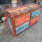 Kleurrijk Tv Meubel, Sidetable, Console Gemaakt Van Sloophou thumbnail 3