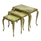Set Van 3 Nesttafels Onyx Marmer Messing Hollywood Regency thumbnail 5