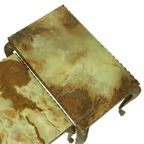 Set Van 3 Nesttafels Onyx Marmer Messing Hollywood Regency thumbnail 7