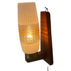 Vintage 50’S Mcm Wall Mounted Lamp - Wooden Frame And Brass Detailing - Pressed Glass Shade thumbnail 2