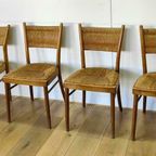 Vier Mid Century Rieten Eettafel Stoelen | 4 Stoelen Set thumbnail 5