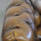 Mooie Vintage Engelse Rundleren Chesterfield Button Seat Fauteuil thumbnail 4