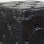 Grote, Luxe, Zwarte Vierkante Chesterfield Hocker/salontafel Gemaakt Van Rundleer thumbnail 8