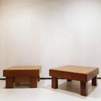 Set Of Two Brutalist Side Tables With Top Of Oak Panels thumbnail 2