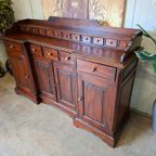 Klassiek Mahoniehouten Dressoir, Wandconsole, Commode Met Vele Lades, Afm. 165x47cm En 90/110cm Hoog. thumbnail 3