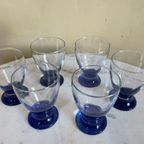 6 X Art Deco 1930 Waterglazen Wijnglazen Glazen Blauwe Voet thumbnail 8