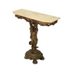Oude Vergulde Console Met Cherubijn Marmer Hollywood Regency thumbnail 9
