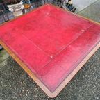 Antieke Vergadertaf Eettafel, Kaarttafel Met Ingelegde Leer, thumbnail 4