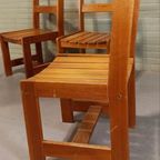 Set Van 4 Vintage Massief Grenen Eetkamerstoelen thumbnail 6