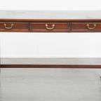 Geweldige Schrijftafel/ Bureau Op Wieltjes In Engelse Stijl Met Een Blauw Lederen Blad thumbnail 2